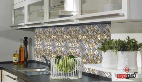 کاشی بین کابینتی طوسی طلایی