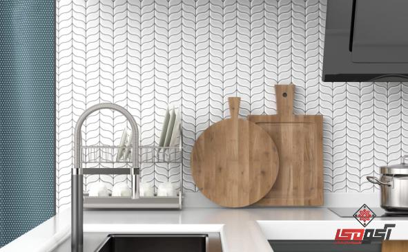 کاشی بین کابینتی چسبی سفید با قابلیت بازتاب نور
