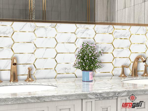 کاشی بین کابینتی سفید طلایی