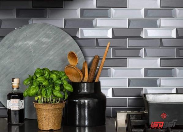 کاشی بین کابینتی طوسی سفید